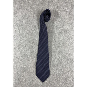 Burberry London Necktie Mens Navy Pure Silk Woven Striped Hand Made in England